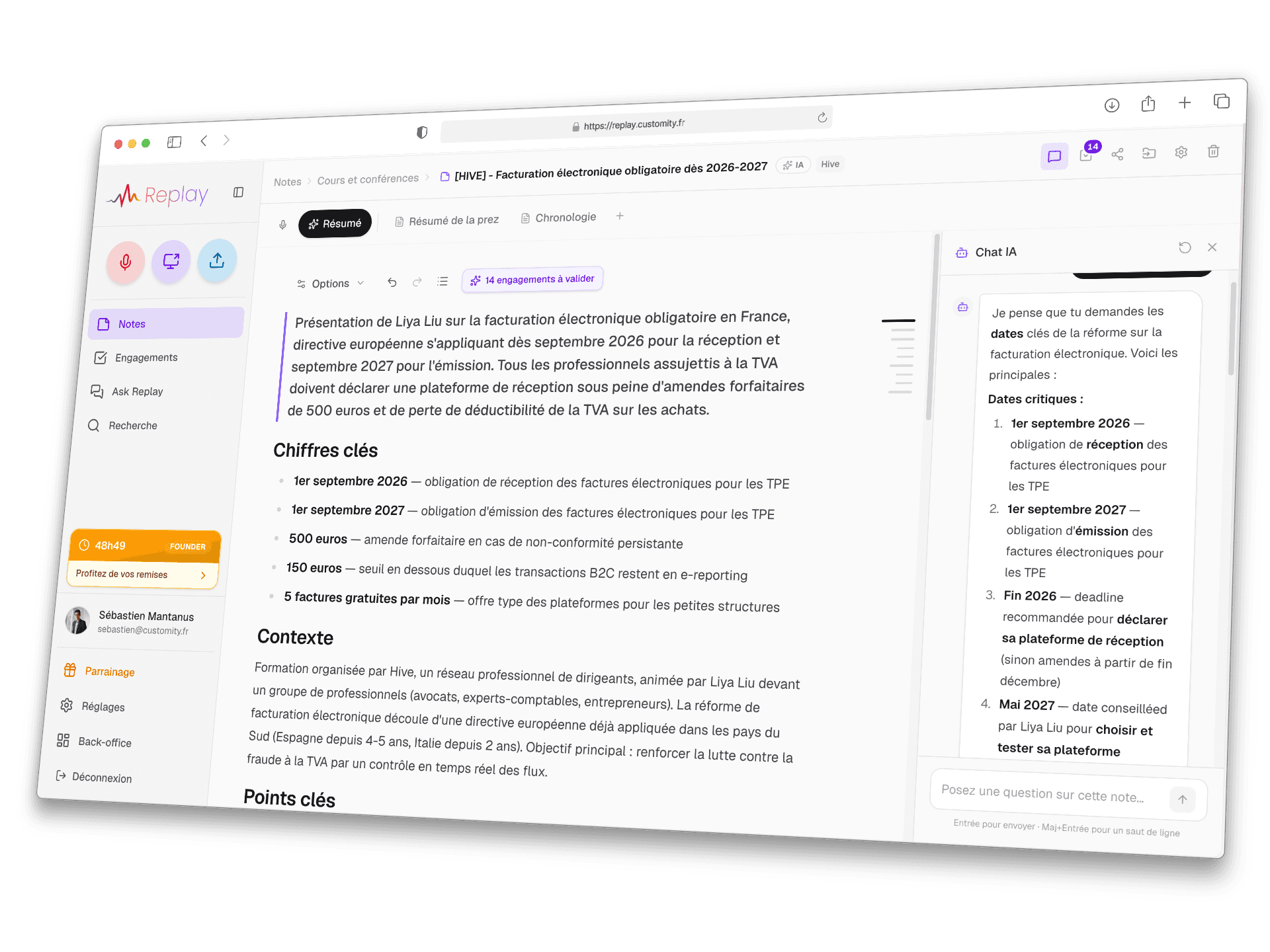 Interface Replay sur bureau et mobile